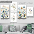 Watercolor Flowers Botanical Floral Abstract Modern Handmade Painting Photo Framed Stretched 5 Piece Wall Decor Set Canvas Print for Room Adornment