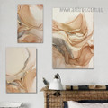 Golden Rippling Nordic Abstract Marble Ink Handmade Painting Image Framed Stretched 3 Panel Canvas Prints Set for Room Spruce