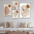 Geometric Face Line Minimalist Abstract Modern Handmade Painting Picture Framed Stretched 4 Piece Canvas Set Print for Room Ornament