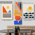 Wavy Lines Geometric Modern Abstract Handmade Painting Image Framed Stretched 4 Panel Canvas Prints Set for Room Garniture