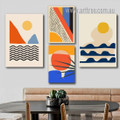 Wavy Lines Geometric Modern Abstract Handmade Painting Picture Framed Stretched 4 Piece Canvas Set Print for Room Ornament