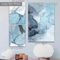 Blue Daubs Marble Spots Modern Abstract 3 Multi Panel Stretched Painting Set Photograph Print on Canvas for Wall Hanging Equipment