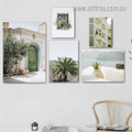 Window Outgrowth Trees Door Botanical Cityscape Landscape Modern 5 Multi Panel Artwork Set Stretched Photograph Canvas Print for Room Wall Arrangement
