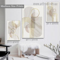 Golden Curvy Alignments Spots Geometrical Abstract 3 Panel Set Rolled Modern Painting Photograph Canvas Print Home Wall Decoration