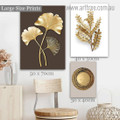 Golden Ginkgo Leafage Orb Geometric Stretched Modern Set Picture 3 Multi Panel Botanical Canvas Print Artwork Set for Room Garniture