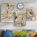 Golden Flaws Marble Spots Modern Abstract Pattern 3 Piece Set Stretched Art Picture Rolled Prints on Canvas for Room Wall Arrangement
