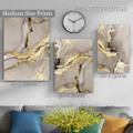 Golden Flaws Marble Abstract 3 Multi Panel Rolled Artwork Set Picture Canvas Print for Wall Hanging Illumination
