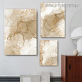 Brown Smudge Marble Modern 3 Multi Panel Stretched Canvas Wall Art Set Abstract Photograph Print for Room Illumination