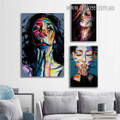 Colorful Matron Face Modern Abstract Photograph 3 Piece Set Figure Stretched Rolled Canvas Australian Painting Prints for Room Wall Ornamentation