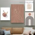 Nude Feme Stria Pattern Spots Abstract Geometric Scandinavian Photograph 4 Piece Set Stretched Large Canvas Prints for Room Wall Artwork Garniture