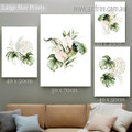 Tropical Floret Monstera Foliage Flowers Botanical Minimalist Stretched 4 Piece Set Watercolor Artwork Photograph Canvas Print for Room Garnish