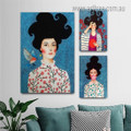 Beautiful Squaw Figure Female Contemporary Stretched Abstract 3 Panel Set Floral Painting Photograph Print on Canvas Home Wall Equipment