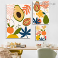 Avocado Papaya And Leafage Abstract Fruit 3 Panel Set Rolled Modern Framed Artwork Australia Photograph Canvas Print Home Wall Adornment