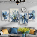 Blue Blooms Flowers Modern Floral 4 Multi Panel Painting Set Photograph Abstract Rolled Prints on Canvas for Wall Hanging Illumination