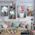 Fashionable Matron Blossoms Flowers Figure Floral Modern 5 Multi Panel Stretched Painting Set Photograph Canvas Print for Room Wall Garniture