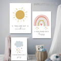 You Make Me Happy Hearts Nature Nursery Photograph 3 Piece Set Quotes Stretched Large Canvas Prints for Room Wall Artwork Garniture