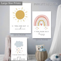 You Make Me Happy Rainbow Nature Quotes 3 Multi Panel Nursery Wall Painting Australia Set Photograph Rolled Stretched Canvas Print for Room Wall Getup