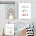 Little Man Cave Bear Nursery Photograph Quotes Rolled 4 Piece Set Animal Canvas Print Art for Room Wall Molding