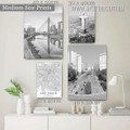 Ponte Estaiada Bridge Statue Abstract Landscape Photograph 4 Piece Stretched Rolled Prints Set on Canvas for Room Wall Modern Artwork Arrangement
