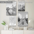 Ponte Estaiada Bridge Buildings Cityscape Modern Photograph on Canvas 4 Multi Panel Abstract Stretched Painting Set Print for Room Wall Adornment