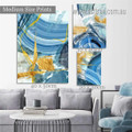 Blue Smudge Marble Spots Abstract 3 Panel Set Rolled Modern Framed Artwork Australia Photograph Canvas Print Home Wall Adornment