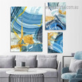 Blue Smudge Marble Modern Photograph 3 Piece Set Abstract Stretched Rolled Canvas Australian Painting Prints for Room Wall Arrangement