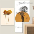 Yellow Dried Blooms Tree Floral Modern 3 Piece Photograph Minimalist Artwork Set Stretched Canvas Print for Room Wall Getup