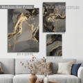 Black Flecks Marble Abstract Cheap Modern 3 Multi Panel Stretched Rolled Painting Set Photograph Canvas Print for Room Wall Finery
