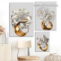 Gold Splash Roses Modern Floral Photograph Stretched 3 Panel Large Abstract Set Canvas Prints Cheap Wall Artwork for Bedroom Embellishment