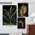 Gold Leafage Botanical Abstract Photograph on Canvas 3 Multi Panel Modern Rolled Stretched Painting Set Print for Room Wall Garniture