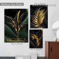 Gold Leafage Modern Photograph Rolled Abstract Botanical 3 Piece Set Canvas Print for Room Wall Artwork Arrangement