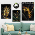 Golden Leaflets Abstract Modern Photograph Botanical 3 Piece Set Rolled Canvas Print for Room Wall Art Bedrooms Finery