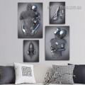Metallic Hand 3D Metal Effect Black Art Abstract Modern Painting Picture Framed Stretched 4 Piece Canvas Set Print for Room Ornament