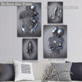 Metallic Hand 3D Metal Effect Black Art Abstract Modern Painting Photo Framed Stretched 4 Piece Wall Decor Set Canvas Print for Room Adornment