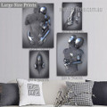 Metallic Hand 3D Metal Effect Black Art Abstract Modern Painting Image Framed Stretched 4 Panel Canvas Prints Set for Room Garniture