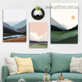 Mount Lagoon Sun Abstract Nature Modern 3 Multi Panel Stretched Painting Set Photograph Canvas Print for Room Wall Garniture