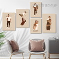 Father Play With Brood Kids Scandinavian Figure 5 Multi Panel Stretched Abstract Painting Set Photograph Canvas Print for Room Wall Flourish