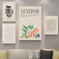 Blossom Leaflets Lineament Pattern Floral Abstract 4 Multi Panel Hallway Artwork Boho Style Set Stretched Canvas Cheap Photo Prints for Room Wall Flourish