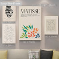 Blossom Leaflets Lineament Pattern Flowers Abstract Scandi 4 Multi Panel Floral Painting Set Rolled Photograph Canvas Print for Room Wall Moulding