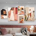 Fashionable Demoiselle Scandinavian Abstract Rolled 5 Multi Panel Painting Set Photograph Botanical Canvas Print for Room Wall Drape