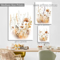 Wild Daffodils Boho Style 3 Piece Floral Photograph Minimalist Artwork Set Stretched Canvas Print for Room Wall Ornament