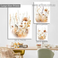 Wild Daffodils Leaves Minimalist Scandi 3 Multi Panel Stretched Painting Set Photograph Floral Canvas Print for Room Wall Garniture