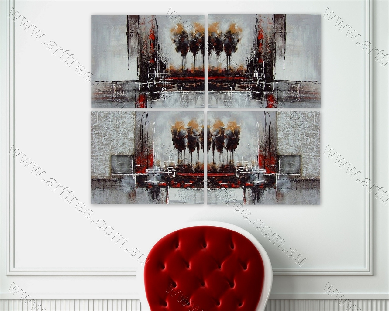 Abstract Tree Pattern Grey Shade 4 Piece Paintings | arttree.com.au