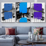 Gaudy Abstract Modern Heavy Texture Artist Handmade Framed Stretched 3 Piece Multi Panel Canvas Oil Painting Wall Art Set For Room Décor