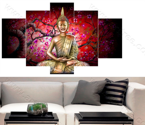 Red Background Buddha Art