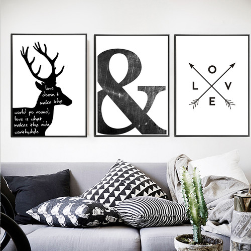 Minimalist Black and White Deer, Ampersand Symbol and Love Arrows
