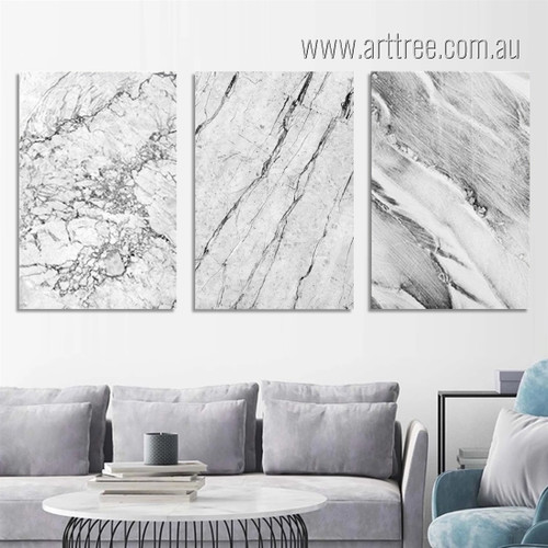 Abstract Grey Marble Modern Painting Picture Stretched Framed 3 Piece Canvas Prints For Room Decoration