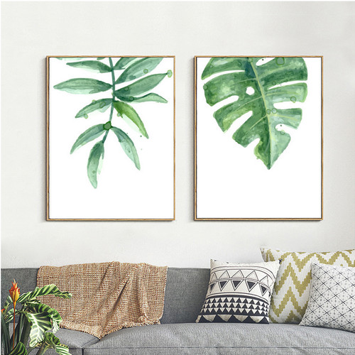 Minimalist Watercolor Green Leaves Canvas Prints