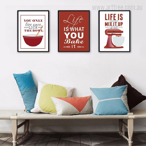 Red New Baking Life Quotes Wall Art Decor