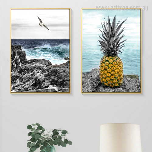 Seascape Gull Bird and Pineapple Photo Canvas Print